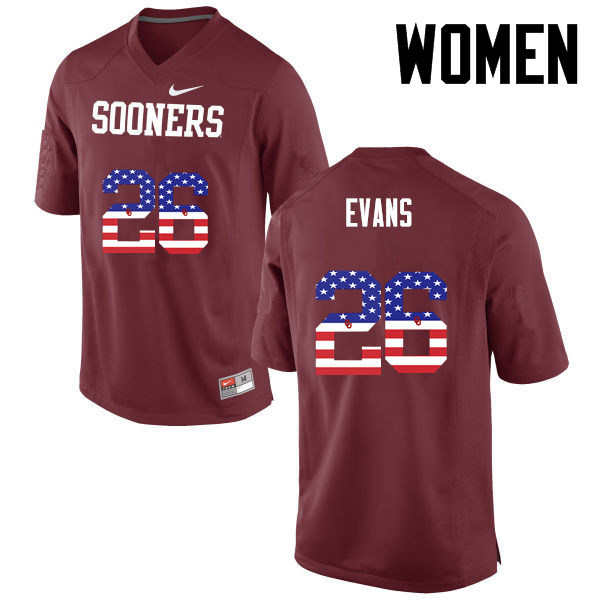 Women Oklahoma Sooners #26 Jordan Evans College Football USA Flag Fashion Jerseys-Crimson - Click Image to Close